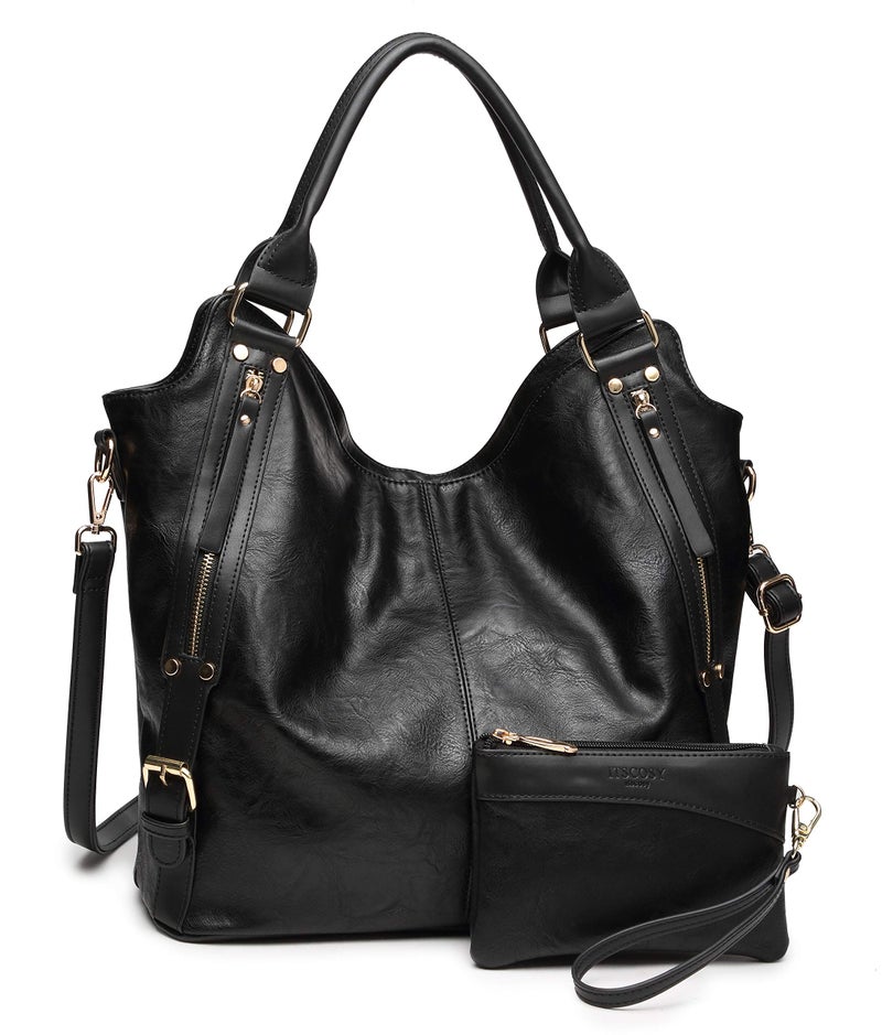 ITSCOSY Women Tote Bag Handbags PU Leather Fashion Hobo Shoulder Bags with Adjustable Shoulder Strap, L, Black - Image 1